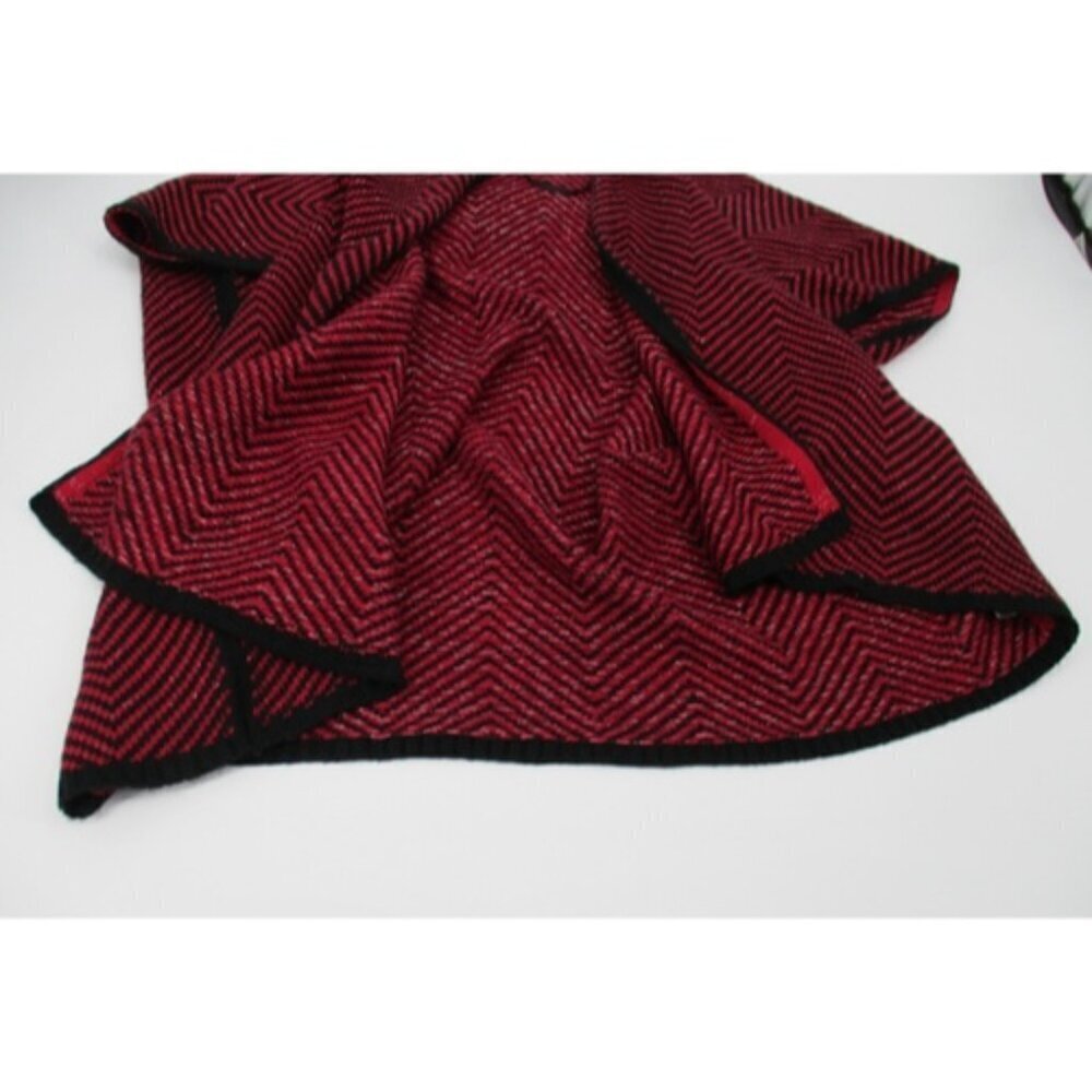 Ann Taylor Loft Poncho Sweater Womens OS Red Black Knit Short Sleeves Casual - Picture 16 of 16